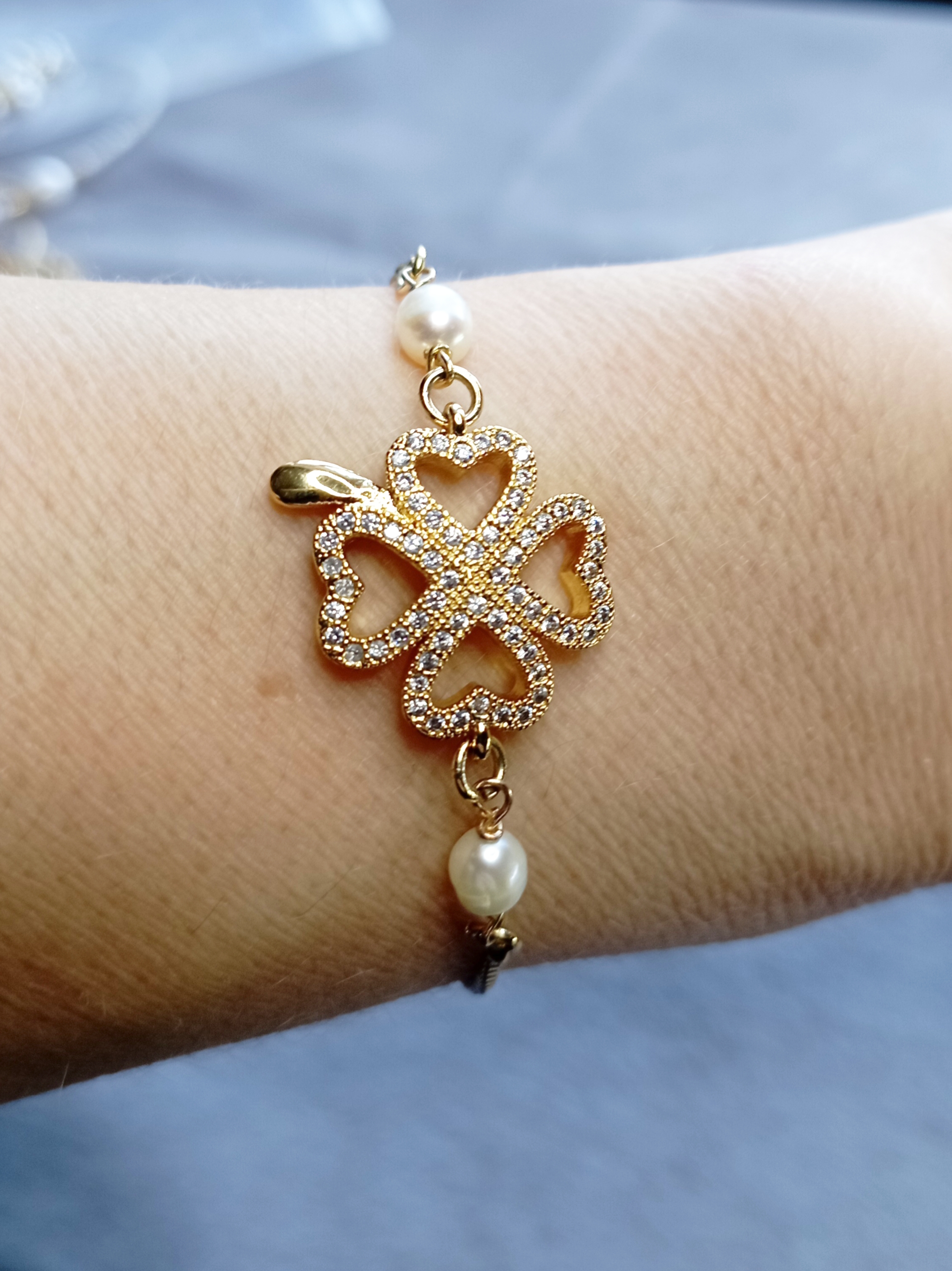 Изображение товара: Браслет с клевером и жемчужинами