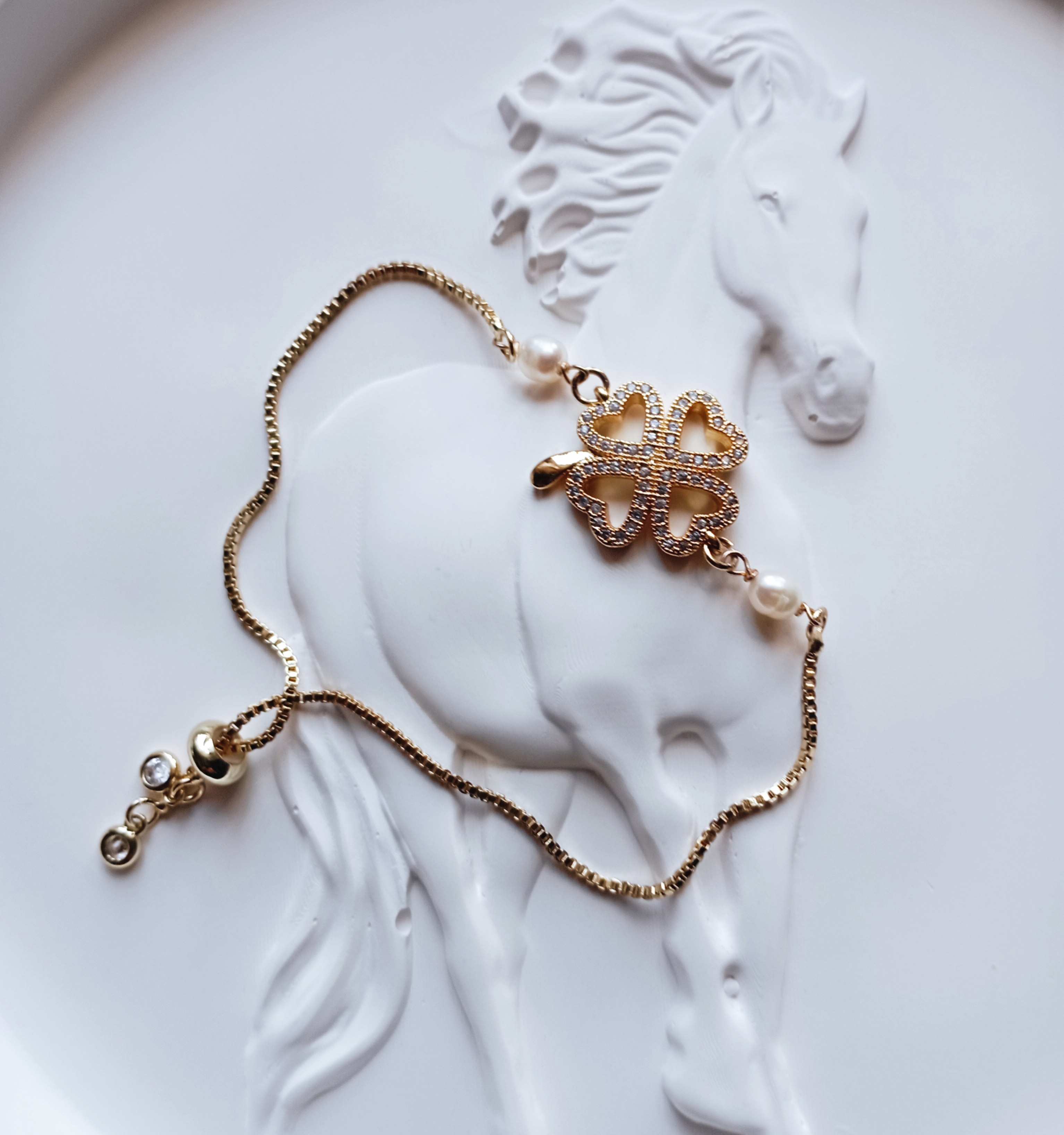 Изображение товара: Браслет с клевером и жемчужинами