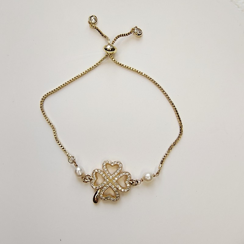 Изображение товара: Браслет с клевером и жемчужинами