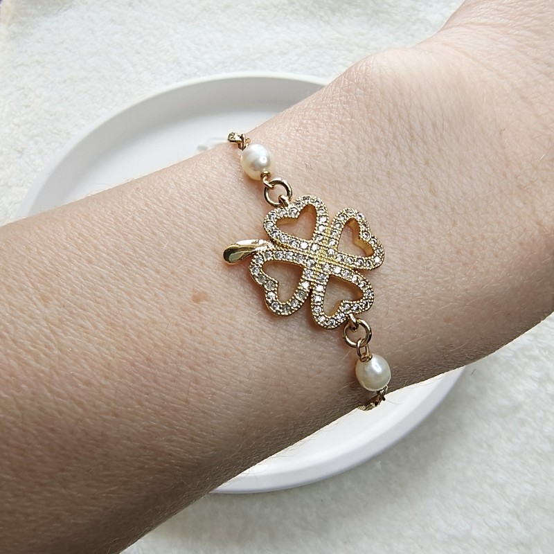 Изображение товара: Браслет с клевером и жемчужинами